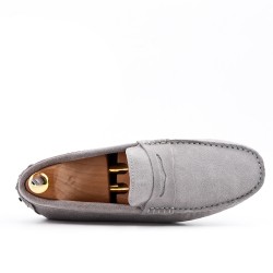 Light gray loafer in suede flanged leather