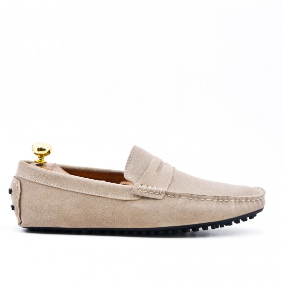 Beige suede leather moccasin