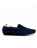 Navy moccasin in suede flanged leather