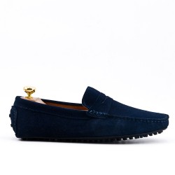 Mocasin azul marino en piel con rebordes de gamuza