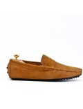 Camel moccasin in suede flanged leather