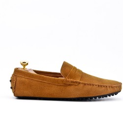 Camel moccasin in suede flanged leather