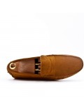 Camel moccasin in suede flanged leather