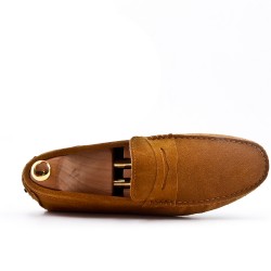 Camel moccasin in suede flanged leather