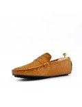 Camel moccasin in suede flanged leather