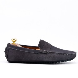 Mocassin gris en cuir daim à bride