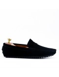 Black moccasin in suede flanged leather