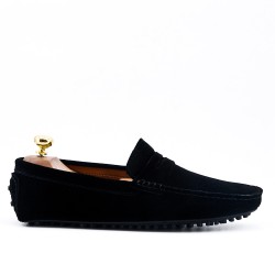 Black moccasin in suede flanged leather