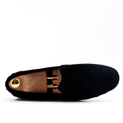 Black moccasin in suede flanged leather