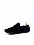 Black moccasin in suede flanged leather