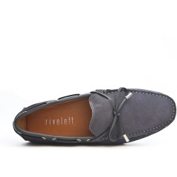 Gray loafer in suede leather with bow