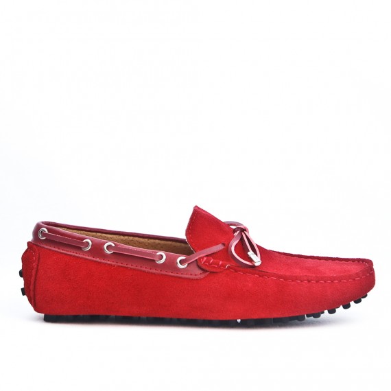 Red suede loafer with bow