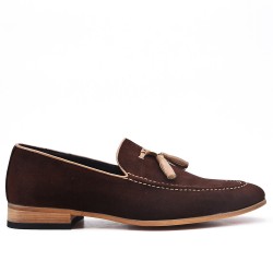Brown moccasin in faux suede with pompom 