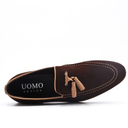 Brown moccasin in faux suede with pompom 