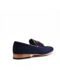 Blue moccasin in faux suede with pompom