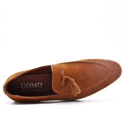 Camel moccasin in faux suede with pompom 