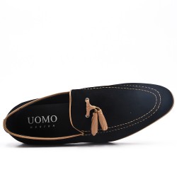 Mocassin noire en simili daim à pompon