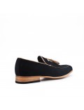 Black moccasin in faux suede with pompom