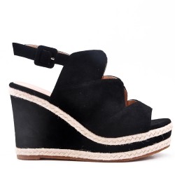Wedge lace-up sandal in faux suede