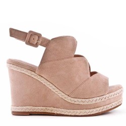 Wedge lace-up sandal in faux suede