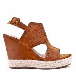 Sandale à talon compensé en simili daim pour femme