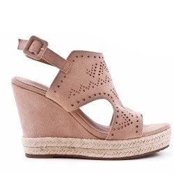 Sandale à talon compensé en simili daim pour femme