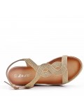Wedge heel sandal in material mix for women