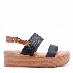 Sandale compensée en simili cuir pour femme