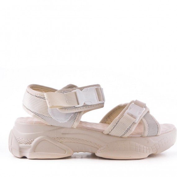 Flat sandals in a material mix for women