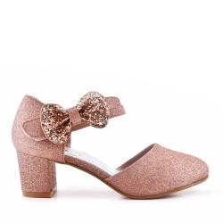 Girls' low heel sandal with bow