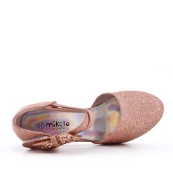 Girls' low heel sandal with bow