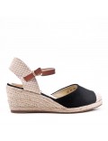 Wedge heel sandal in faux suede with a buckle strap for women