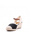 Wedge heel sandal in faux suede with a buckle strap for women