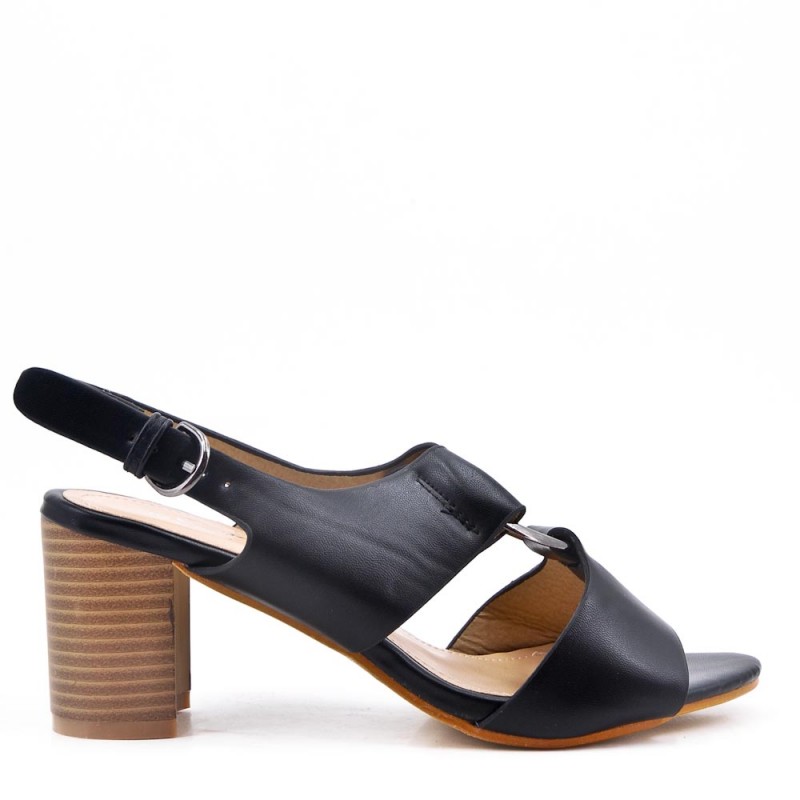 black faux leather sandals