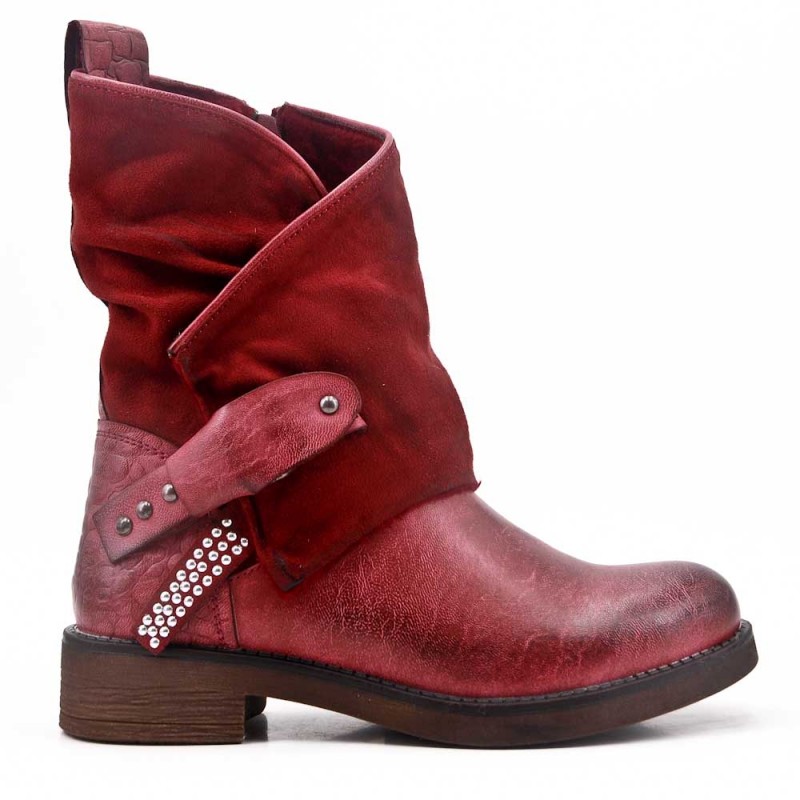 ZAPATOS AL POR MAYOR-Botín plano rojo en gamuza sintética Para otoño e  invierno