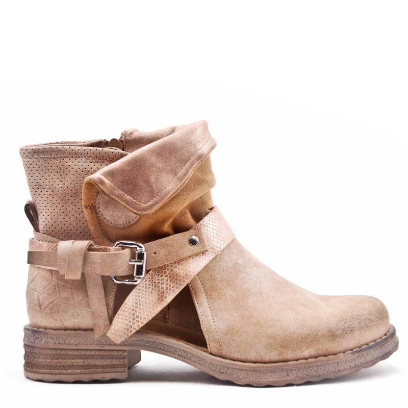 ZAPATOS AL POR MAYOR-Botín plano negro en una mezcla de materiales Para  otoño e invierno