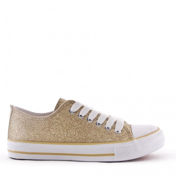 Tenis brillantes con cordones textiles para mujer