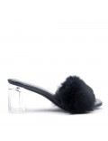 Faux leather heeled sandal with faux fur