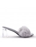 Faux leather heeled sandal with faux fur