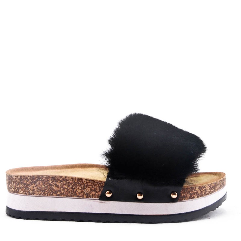 ZAPATOS AL POR MAYOR - Sandalias planas de pelo sintético para mujer