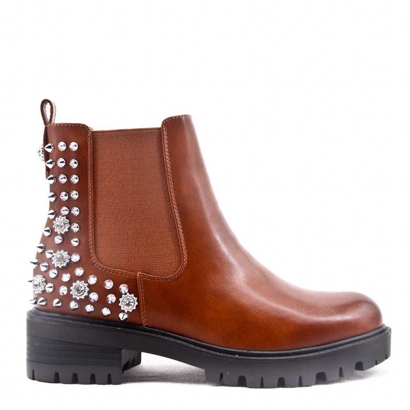 ZAPATOS AL POR MAYOR-Botín plano negro en una mezcla de materiales Para  otoño e invierno