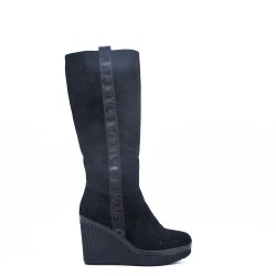 Botte en simili daim à talon avec plateforme 