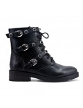 Black imitation leather ankle boot with pearl strap