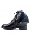 Black imitation leather ankle boot with pearl strap