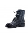 Black imitation leather ankle boot with pearl strap