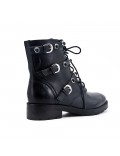 Black imitation leather ankle boot with pearl strap