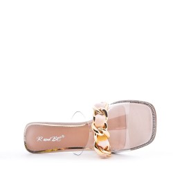 Faux leather slide with transparent heel
