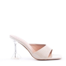 Faux leather slide with transparent heel