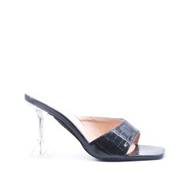 Faux leather slide with transparent heel