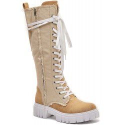 Mixed material boot with heel and platform